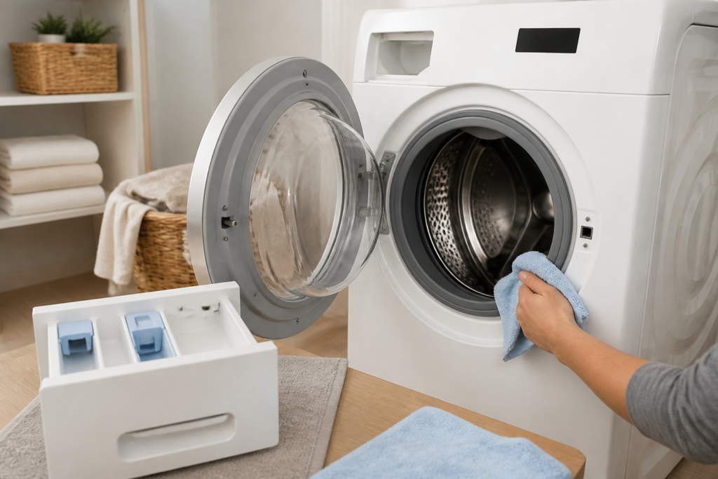 Cleaning the washer gasket and detergent drawer to prevent musty odors returning