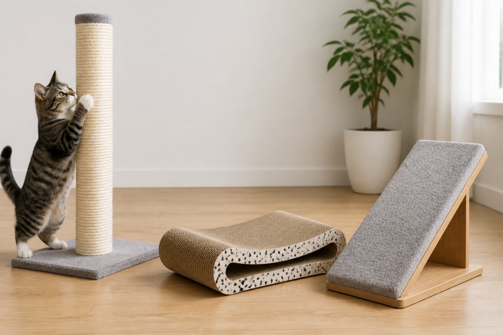 Vertical, horizontal, and angled scratching surfaces help match a cat’s individual preference